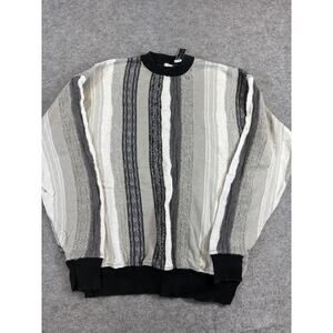 Vintage 90s Marcello Striped Mock Neck Knit Sweater Mens Medium Gray Black Cosby